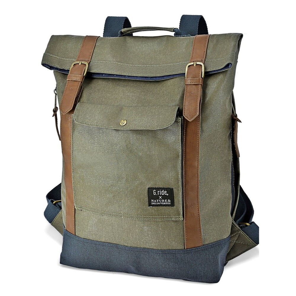 G. Ride France Roll Top Khaki Green Canvas Backpack